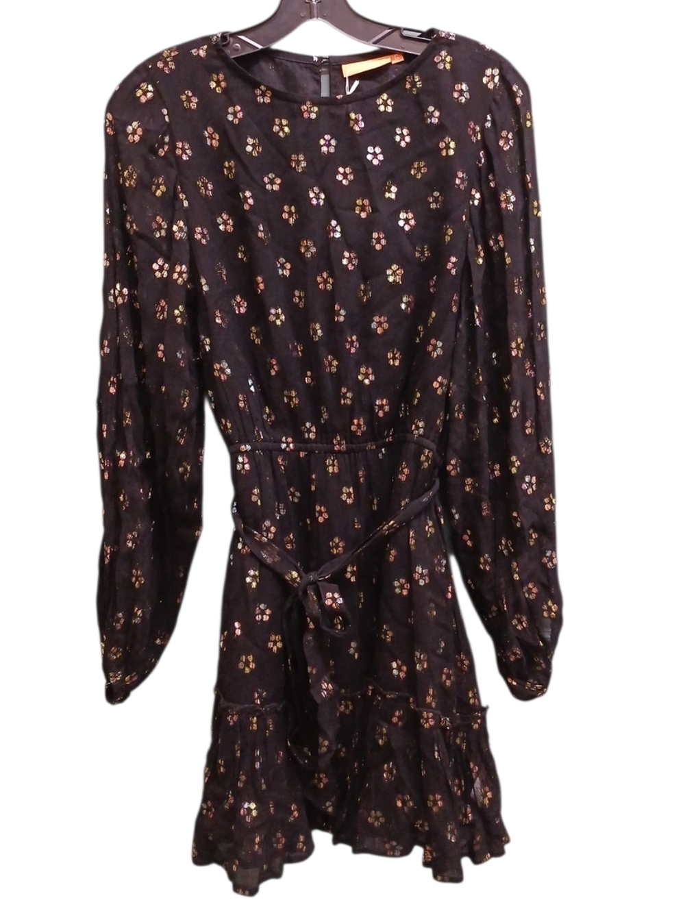 Oliphant NWT Kala Black Long-Sleeve Floral Belted Dress Size Small